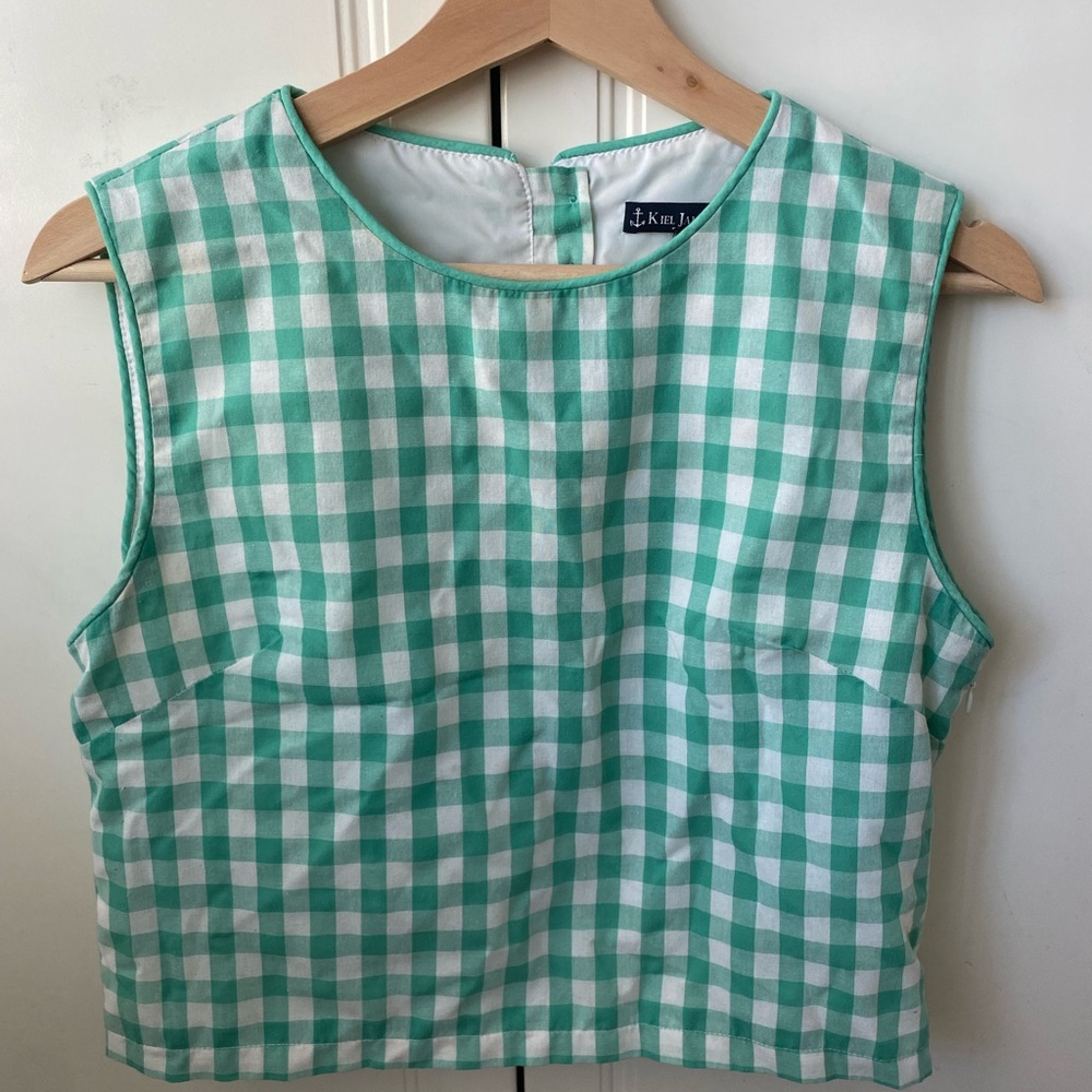 Kiel James Patrick Green Gingham Sleeveless Blouse